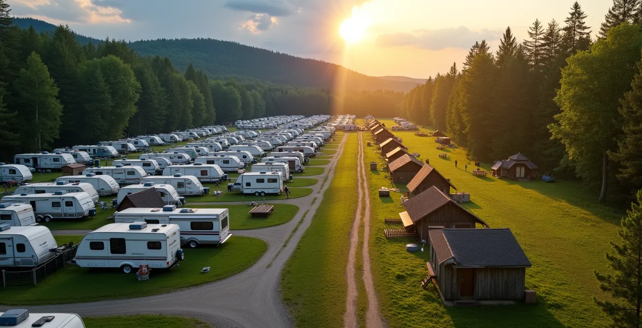 Comparaison visuelle entre un parc populaire bondé et un parc tranquille avec terrains disponibles